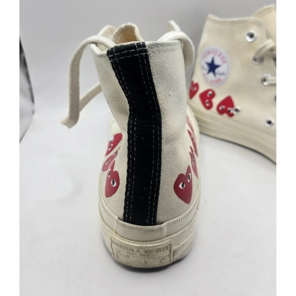 Converse x Comme des Garçons Play Sneakers Mens 6 Cream Multi Heart Chuck 70 Hi - Picture 7 of 13